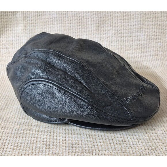 Harley Davidson Bar & Shield Vector Logo 2005 Leather Cabbie/Newsboy Cap Black M - Picture 1 of 11